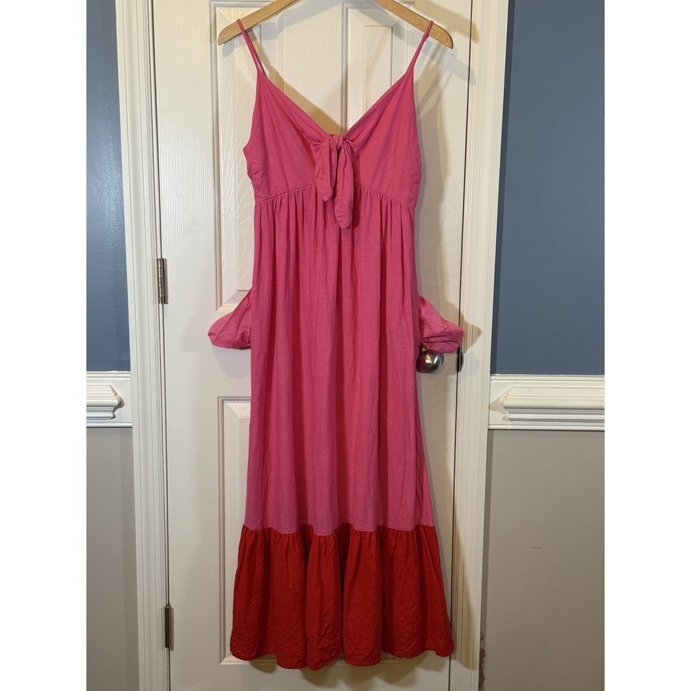 Romantic Dopamine‎ Colorblock Tie Front Linen Maxi Dress Women's M Tabitha Brown